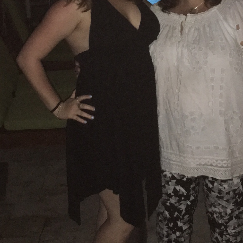 Black Low Cut & Elastic Dress (beach cover up)